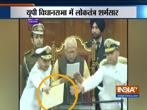 UP: SP, BSP MLAs create ruckus in Assembly, throw paper balls at Governor during speech