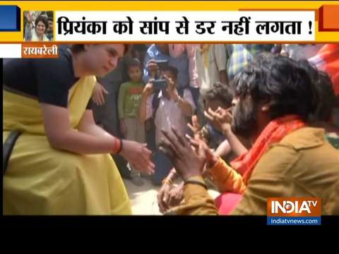 Priyanka Gandhi Vadra meets snake charmers in Raebareli, holds snakes in hands (watch video)