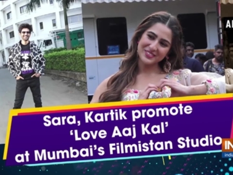 Sara, Kartik promote 'Love Aaj Kal' at Mumbai's Filmistan Studio