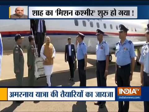 Home minister Amit Shah arrives in Srinagar