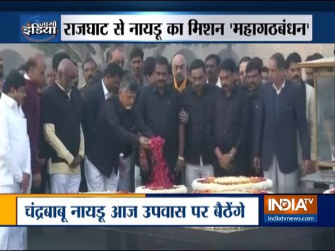 Delhi: Andhra Pradesh CM N Chandrababu Naidu pays tribute at Rajghat