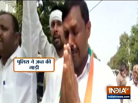 Ghosi congress candidate Raj Mangal Yadav cry after police seized his election campaigning car