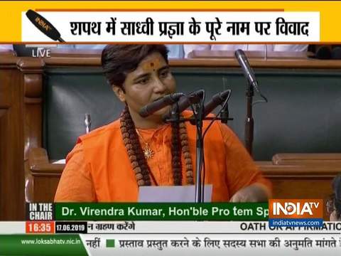 BJP winning candidate from Bhopal, Pragya Singh Thakur takes oath as Lok Sabha MP