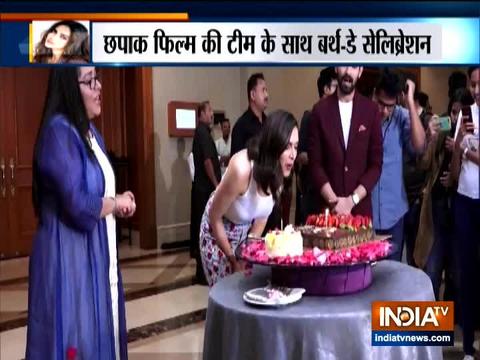 Deepika Padukone celebrates her 34th birthday with Chhapaak team, media