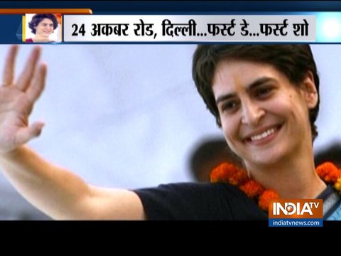 Congress GS for eastern UP Priyanka Gandhi Vadra arrives at Congress Headquarters in Delhi