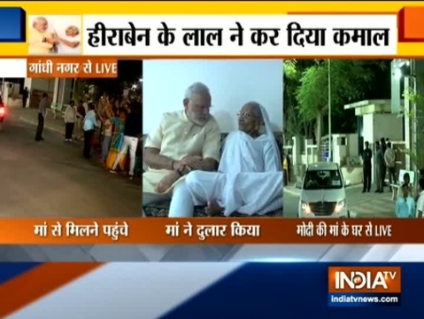 PM Narendra Modi arrives at his mother Heeraben Modi's residence