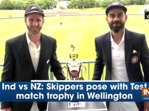 Ind vs NZ: Skippers pose with Test match trophy in Wellington