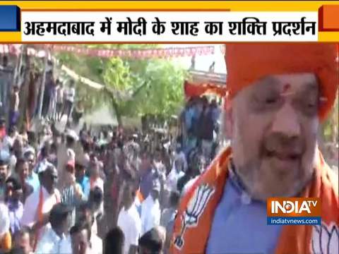 BJP president Amit Shah holds a roadshow in Ahmedabad