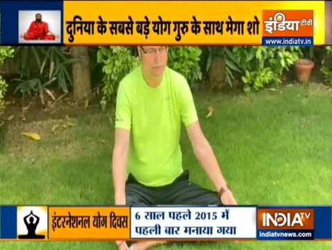 Rajat Sharma, Editor-in-Chief and Chairman, India TV performs yoga asanas