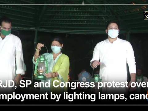 RJD, SP and Congress protest over unemployment by lighting lamps, candles