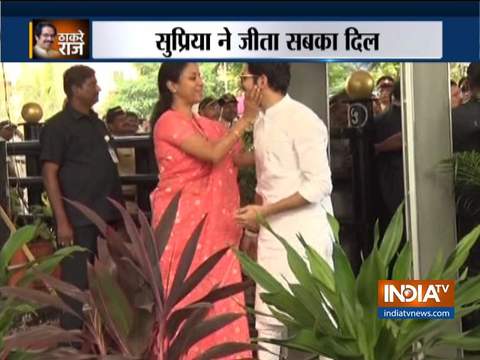 Swearing-in underway, Supriya Sule welcomes Aaditya Thackeray at Maharashtra assembly 