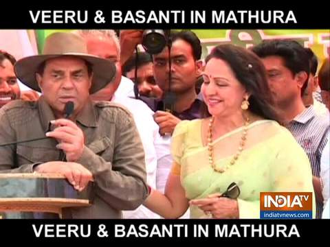 Actor Dharmendra recalls 'Sholay' dialogue, campaigns for Hema Malini in Mathura