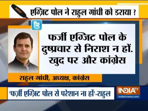 Ahead of counting day Rahul Gandhi tells party leaders not to be afraid of fake exit polls