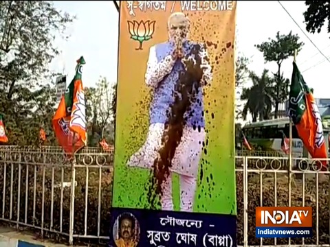 PM Modi's poster vandalized ahead of his rally in Bengal