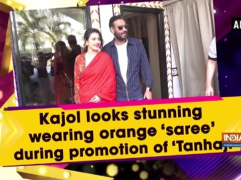 Kajol looks stunning wearing orange 'saree' during promotion of 'Tanhaji'