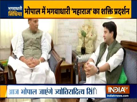 BJP leader Jyotiraditya Scindia meets Defence Minister Rajnath Singh at his residence in Delhi