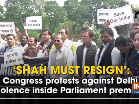 'Shah must resign': Congress protests against Delhi violence inside Parliament premises