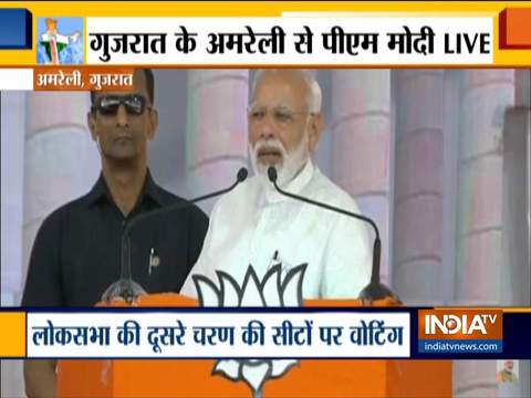 PM Modi addresses a rally in Amreli, Gujarat