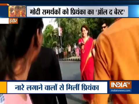 Priyanka Gandhi greets BJP supporters chanting 'Modi, Modi' at Indore roadshow