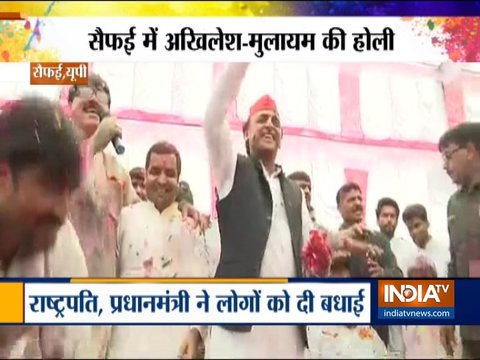 SP Chief Akhilesh Yadav celebrates Holi with family and friends in Saifai