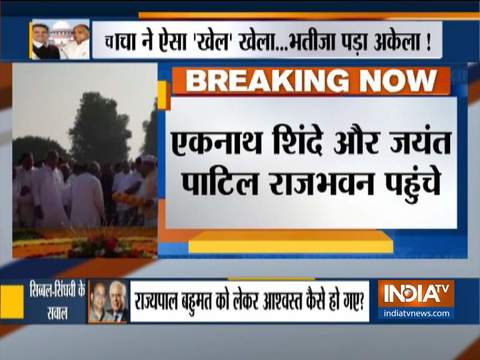 Mumbai: Leaders of Sena-Congress-NCP MLAs arrive at the Raj Bhavan