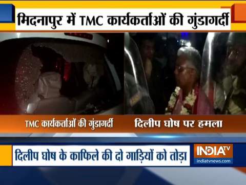 Convoy of BJP leader Dilip Ghosh attacked in Bengal by TMC workers