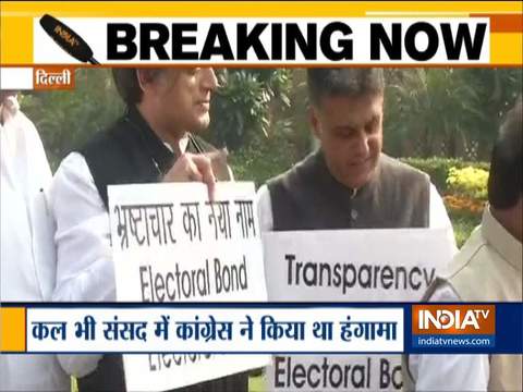 Congress holds protest in Parliament premises demanding transparency in Electoral Bonds