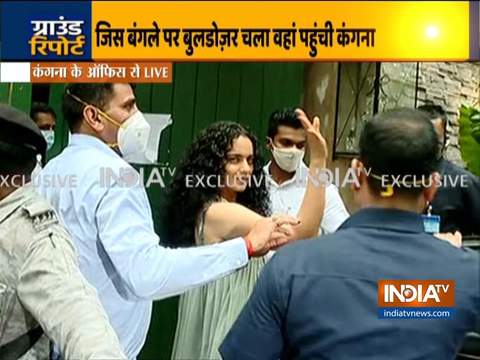 Kangana Ranaut, sister Rangoli visit their demolished office in Pali Hill