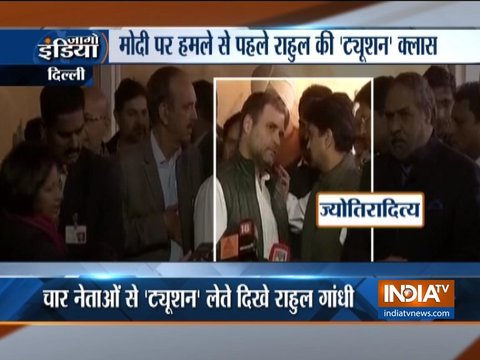 Watch video of Congress leaders prompting Rahul Gandhi what to speak before media