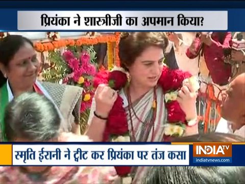 Smriti Irani slams Priyanka Gandhi for putting used garland around Lal Bahadur Shastri statue