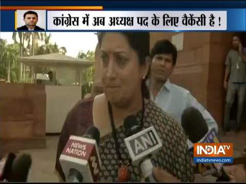 Union Minister Smriti Irani reacts to Rahul Gandhi's resignation from party's president post