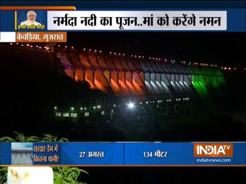 Modi turns 69: Gujarat's Sardar Sarovar Dam adorned in national colours, PM leaves for Kevadiya