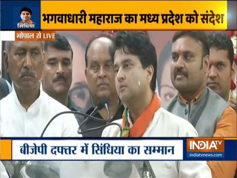 In his first speech after joining BJP, Jyotiraditya Scindia tears into Congress