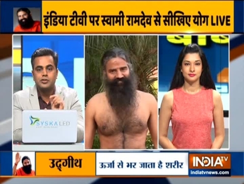 Baba Ramdev shows yoga asanas that help cure asthma