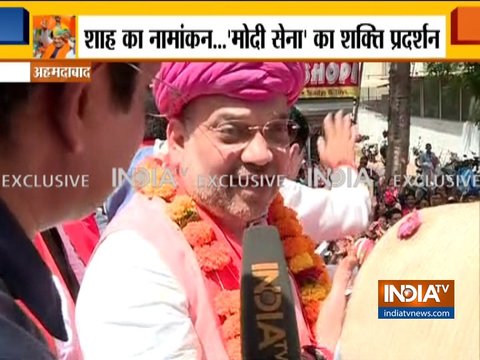 BJP Chief Amit Shah begins roadshow ahead of filing nomination in Gandhinagar