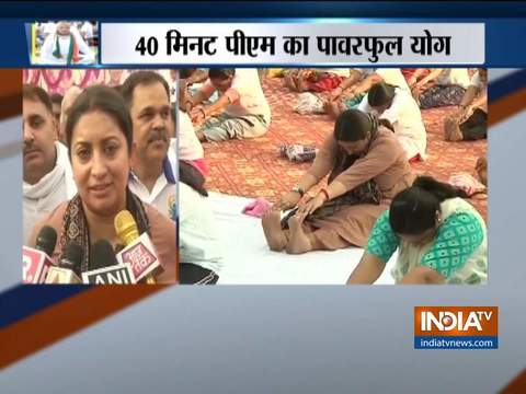 Cabinet Minister Smriti Irani performs Yoga Aasnas on International Yoga Day