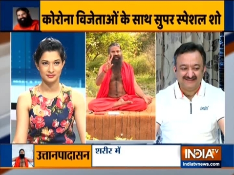 Yoga Guru Swami Ramdev perform yogasanas with coronavirus warriors on IndiaTV